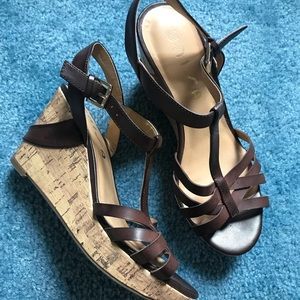 Brown Patent Leather Wedges